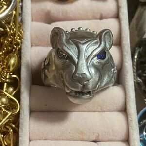 Vintage Bill Wall Leather Large Panther Silver Ring with Stone Eyes